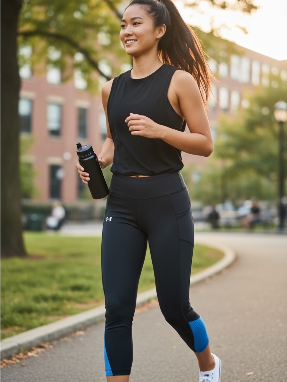 Under Armour HeatGear Compression Capri Leggings Women Medium Black Blue